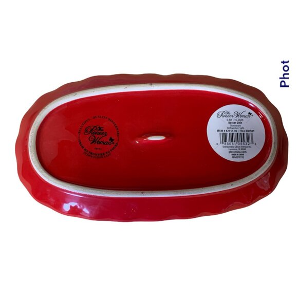 The Pioneer Woman Flea Market Decorated Floral 6.4" Butter Dish Butterfly 2 Pc - Picture 4 of 5